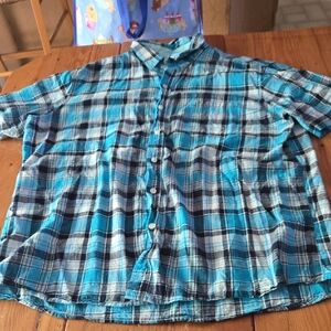 G&M Blue Plaid Button-Up Shirt Sleeve Shirt Sz Xl